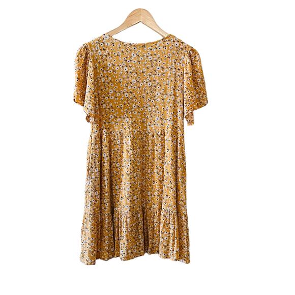 Davi & Dani Floral Print Short Sleeve Flare Dress Size S Small Yellow Multi - Picture 2 of 7